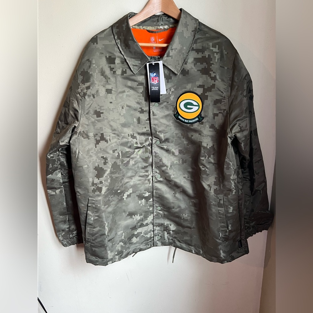 NWT NIKE Green Bay Packers Camo Coaches Jacket with Team Patch